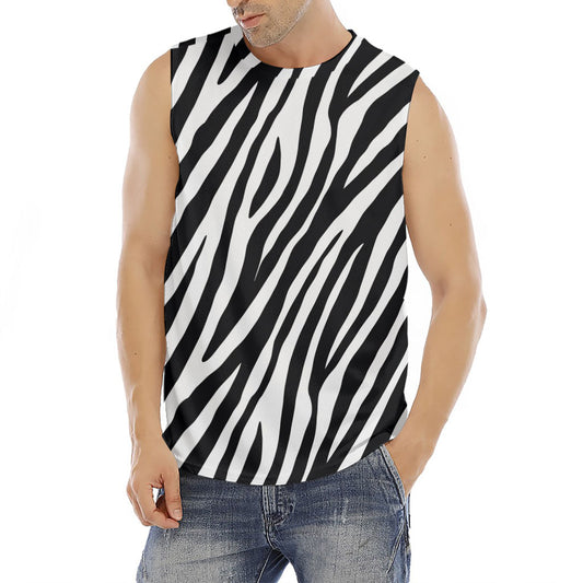 Black White Zebra Pattern Print Men's Fitness Tank Top