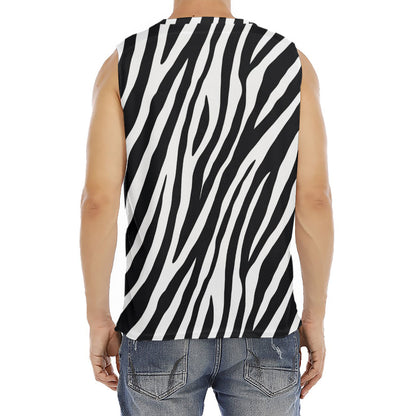 Black White Zebra Pattern Print Men's Fitness Tank Top