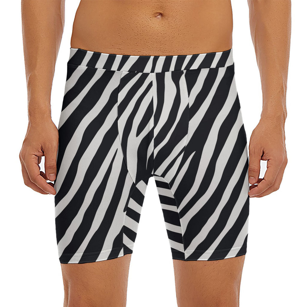 Black White Zebra Pattern Print Men's Long Boxer Briefs