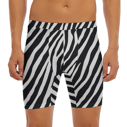 Black White Zebra Pattern Print Men's Long Boxer Briefs