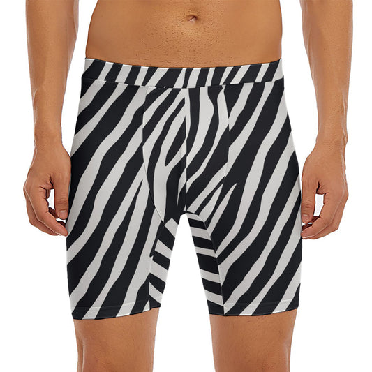 Black White Zebra Pattern Print Men's Long Boxer Briefs