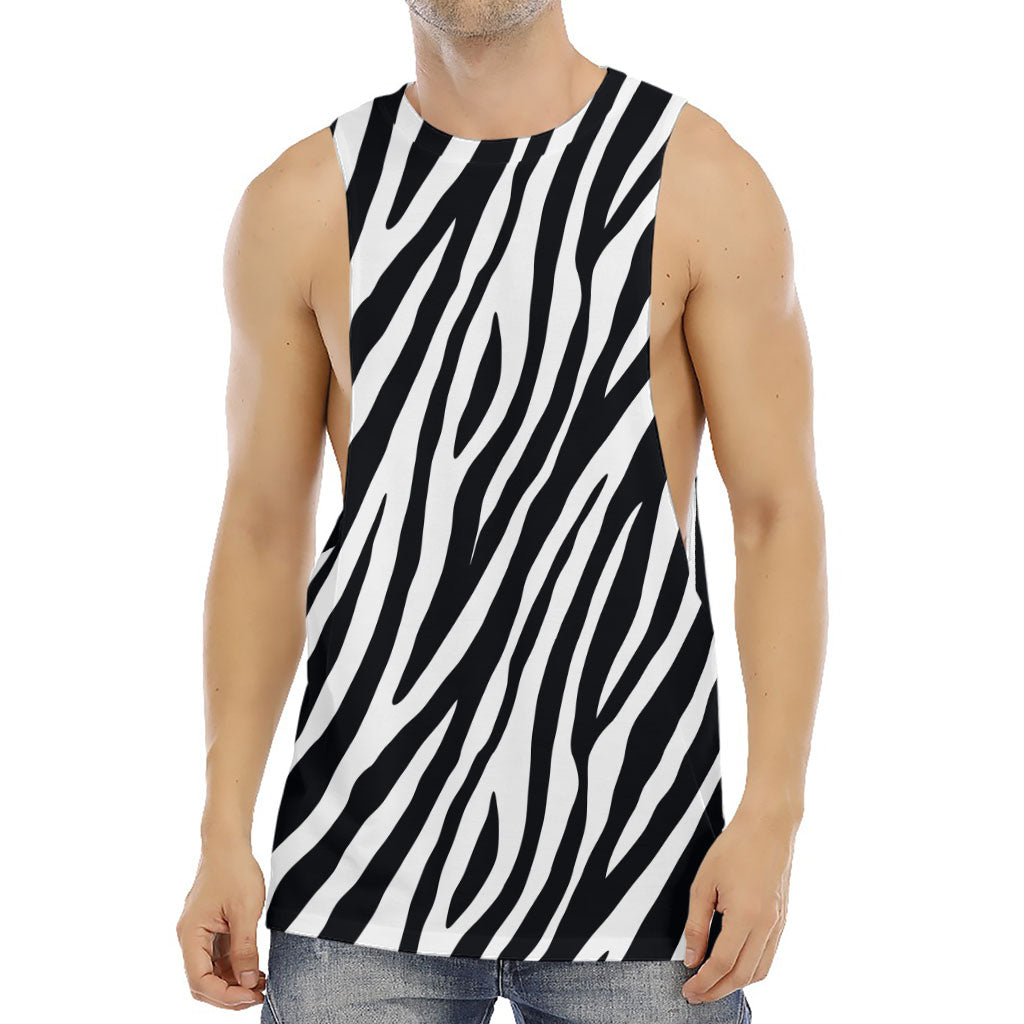 Black White Zebra Pattern Print Men's Muscle Tank Top