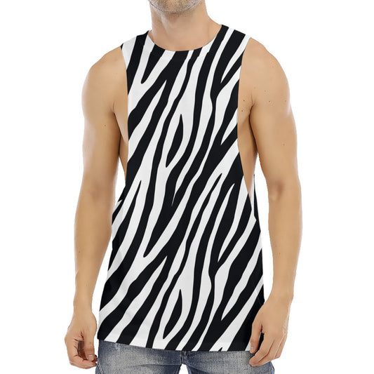 Black White Zebra Pattern Print Men's Muscle Tank Top