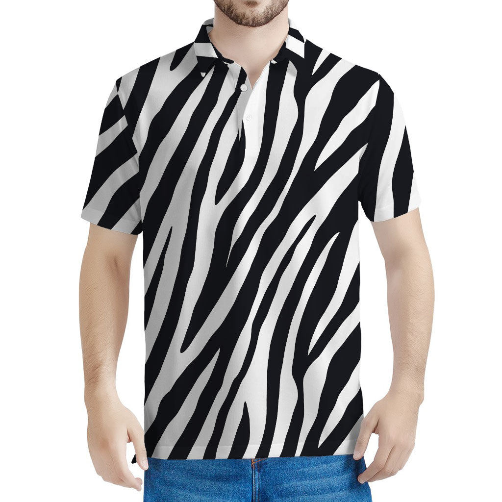 Black White Zebra Pattern Print Men's Polo Shirt