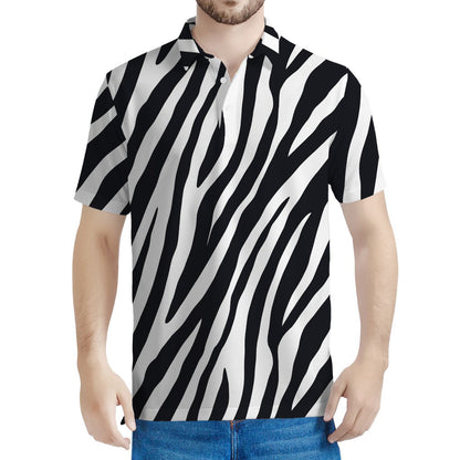 Black White Zebra Pattern Print Men's Polo Shirt