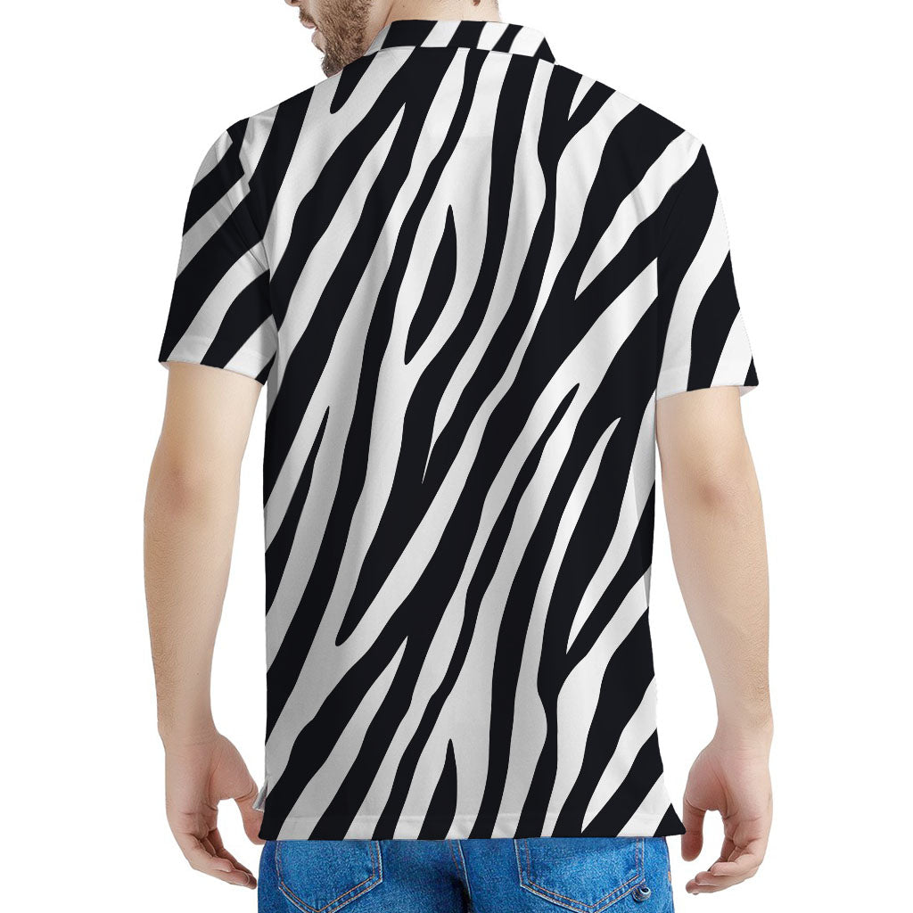 Black White Zebra Pattern Print Men's Polo Shirt