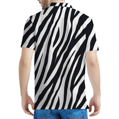 Black White Zebra Pattern Print Men's Polo Shirt
