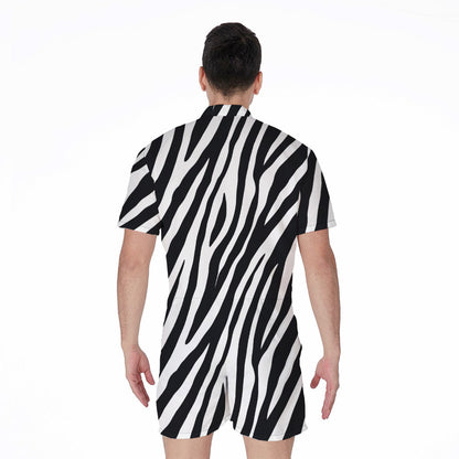 Black White Zebra Pattern Print Men's Rompers