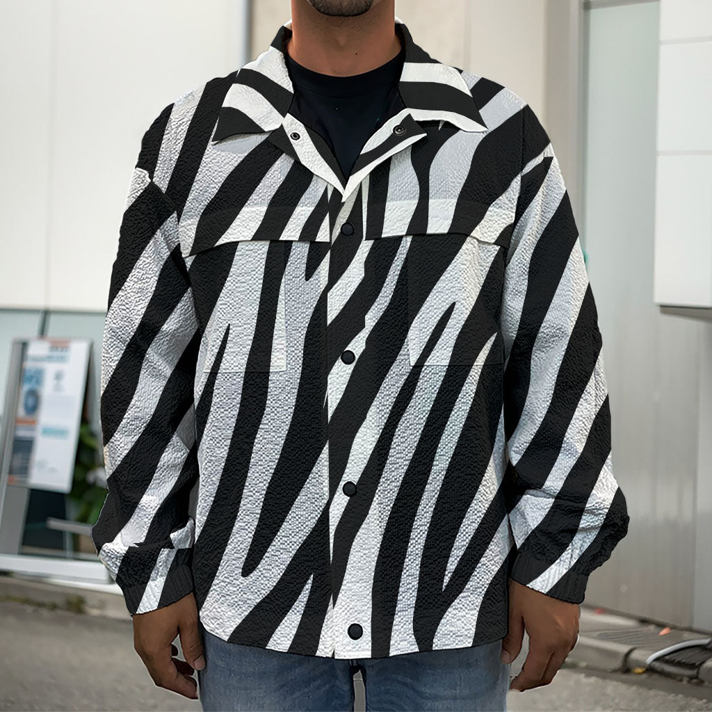 Black White Zebra Pattern Print Men's Shirt Jacket