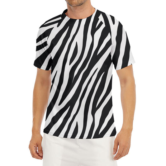 Black White Zebra Pattern Print Men's Short Sleeve Rash Guard