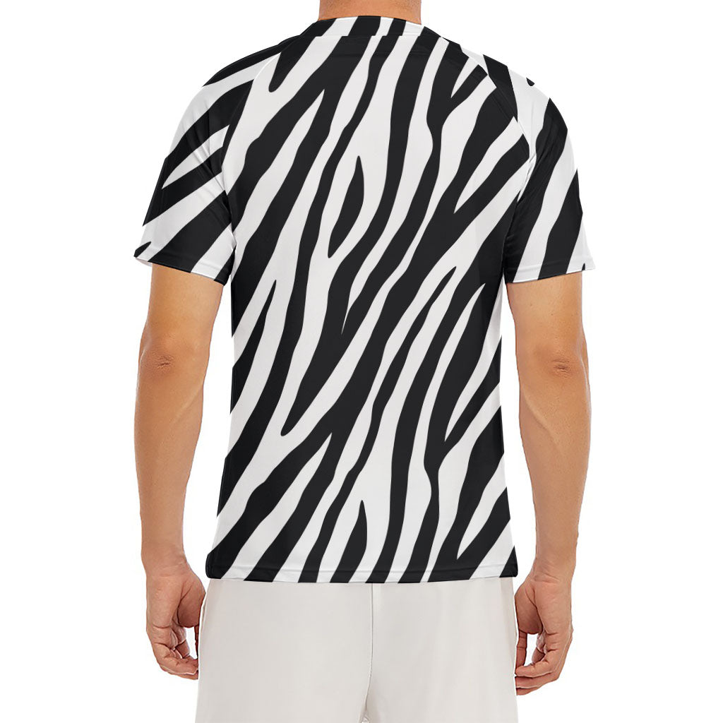 Black White Zebra Pattern Print Men's Short Sleeve Rash Guard