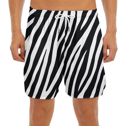 Black White Zebra Pattern Print Men's Split Running Shorts