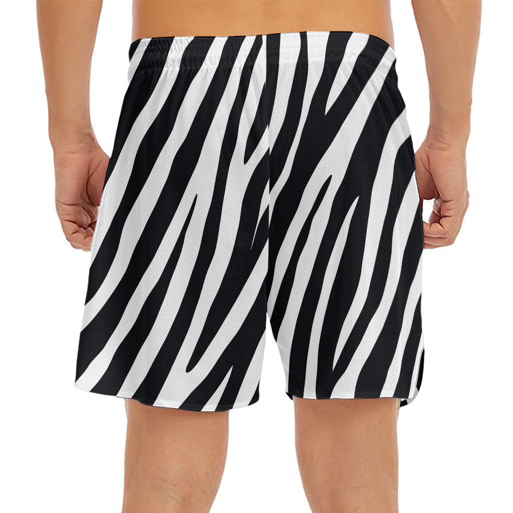 Black White Zebra Pattern Print Men's Split Running Shorts