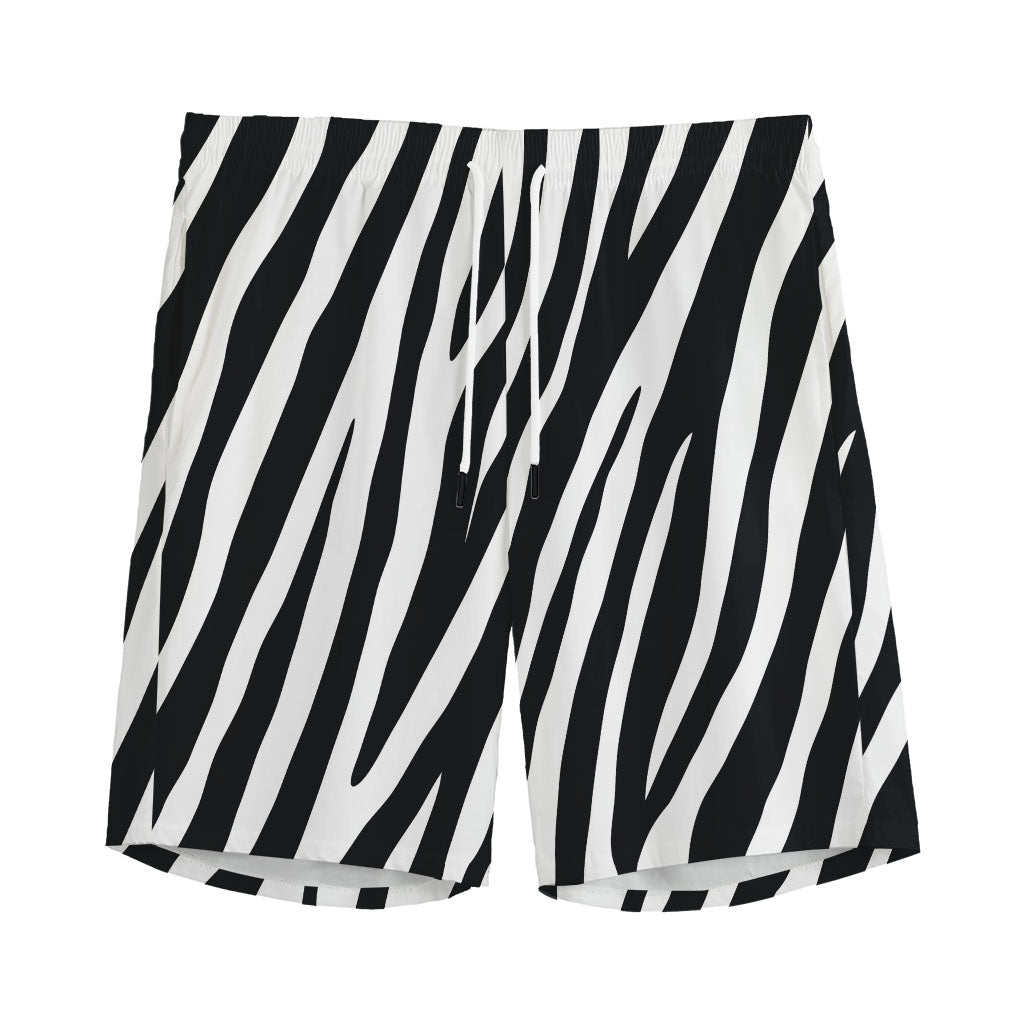 Black White Zebra Pattern Print Men's Sports Shorts