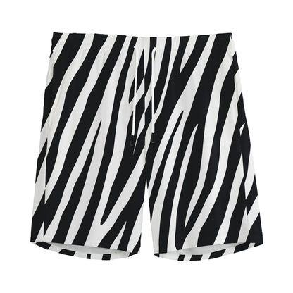 Black White Zebra Pattern Print Men's Sports Shorts