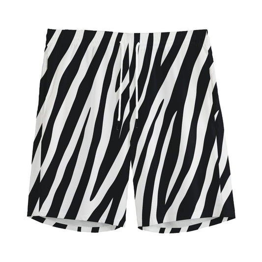 Black White Zebra Pattern Print Men's Sports Shorts