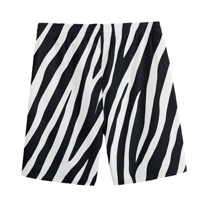 Black White Zebra Pattern Print Men's Sports Shorts