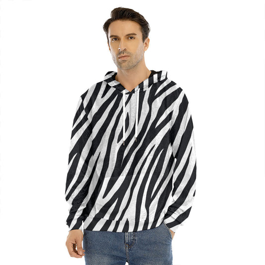Black White Zebra Pattern Print Men's Velvet Pullover Hoodie