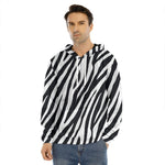 Black White Zebra Pattern Print Men's Velvet Pullover Hoodie