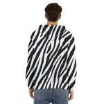 Black White Zebra Pattern Print Men's Velvet Pullover Hoodie