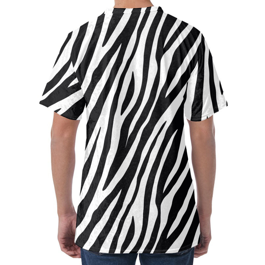 Black White Zebra Pattern Print Men's Velvet T-Shirt