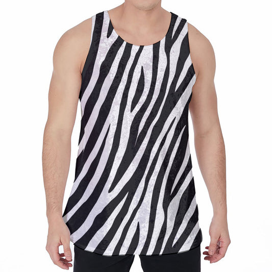 Black White Zebra Pattern Print Men's Velvet Tank Top