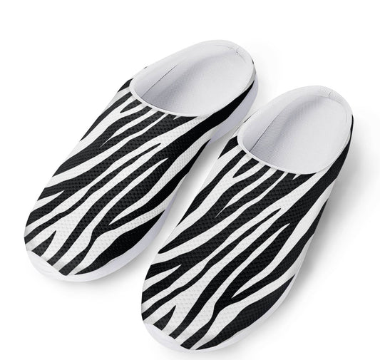 Black White Zebra Pattern Print Mesh Casual Shoes