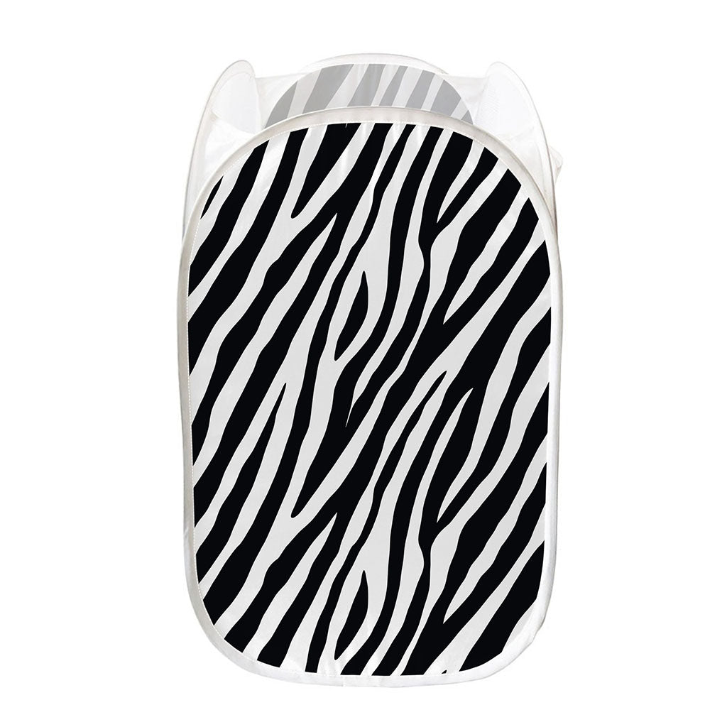 Black White Zebra Pattern Print Mesh Laundry Hamper