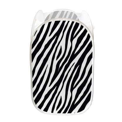 Black White Zebra Pattern Print Mesh Laundry Hamper