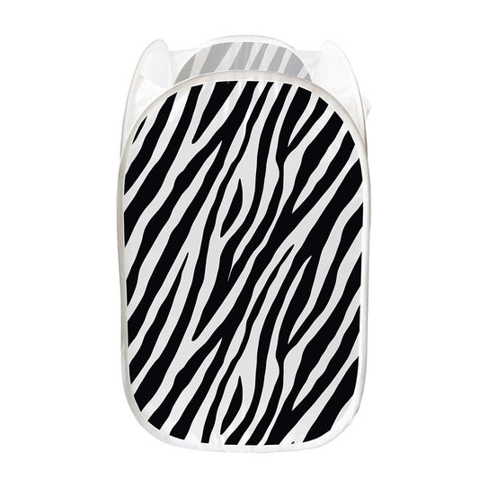 Black White Zebra Pattern Print Mesh Laundry Hamper