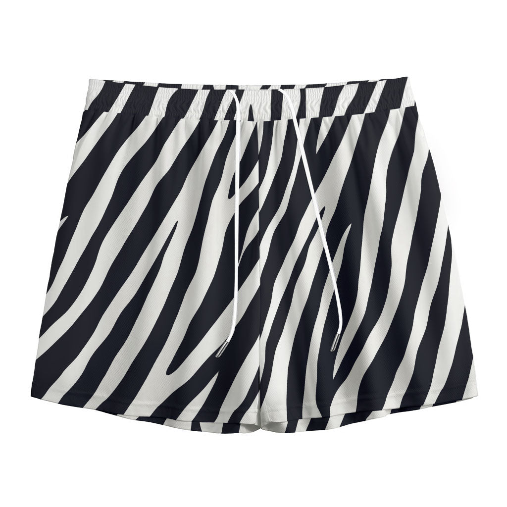 Black White Zebra Pattern Print Mesh Shorts