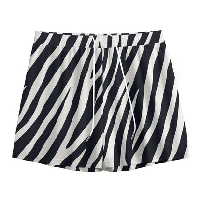 Black White Zebra Pattern Print Mesh Shorts