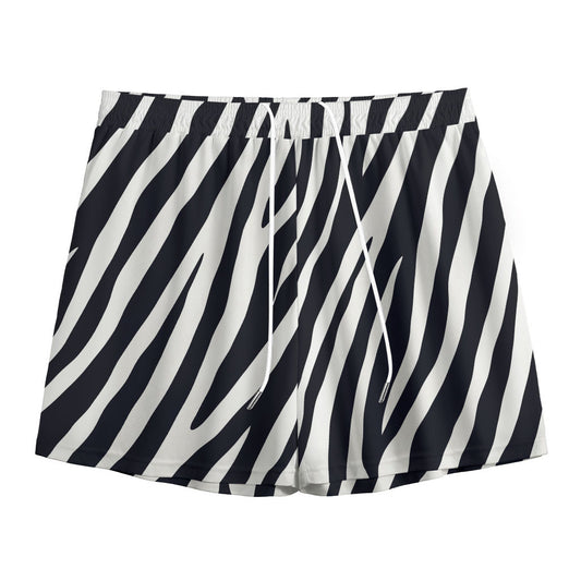 Black White Zebra Pattern Print Mesh Shorts