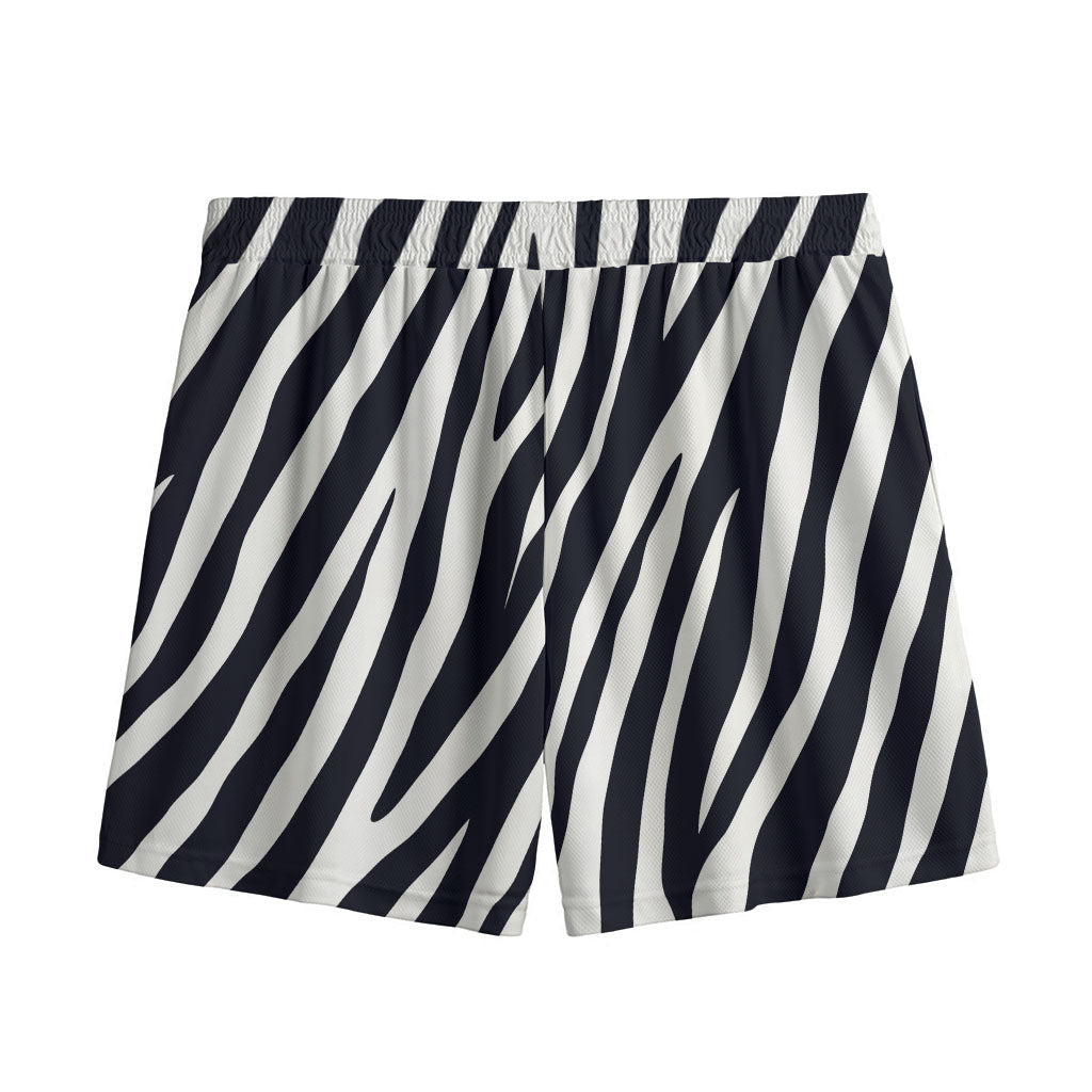 Black White Zebra Pattern Print Mesh Shorts