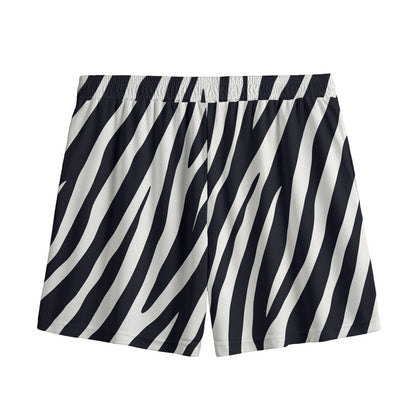 Black White Zebra Pattern Print Mesh Shorts