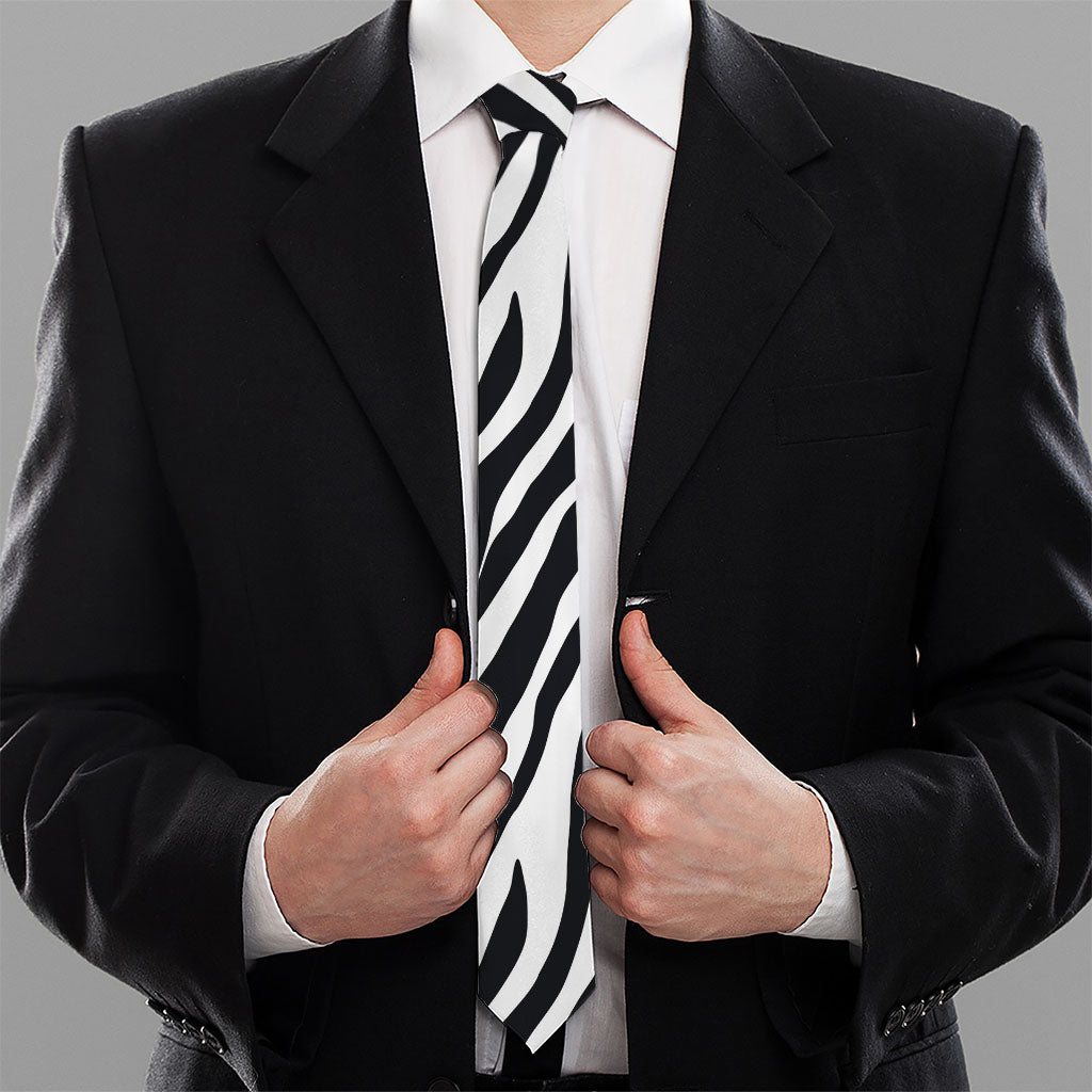 Black White Zebra Pattern Print Necktie