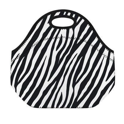 Black White Zebra Pattern Print Neoprene Lunch Bag