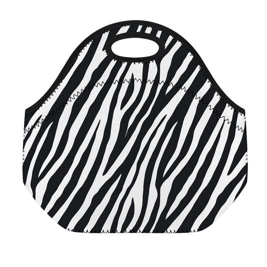 Black White Zebra Pattern Print Neoprene Lunch Bag
