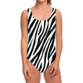 Black White Zebra Pattern Print One Piece Swimsuit