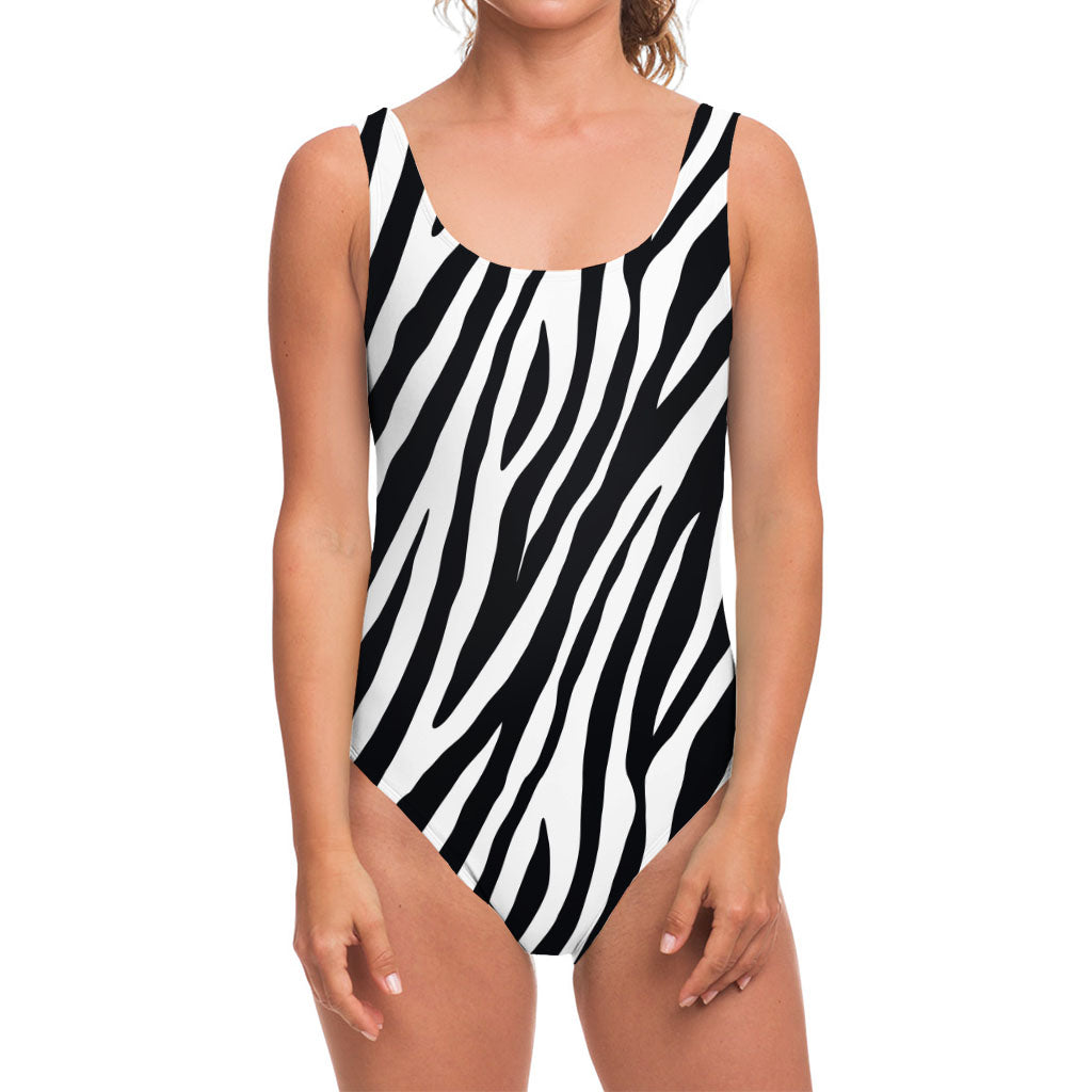 Black White Zebra Pattern Print One Piece Swimsuit