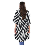 Black White Zebra Pattern Print Open Front Beach Cover Up
