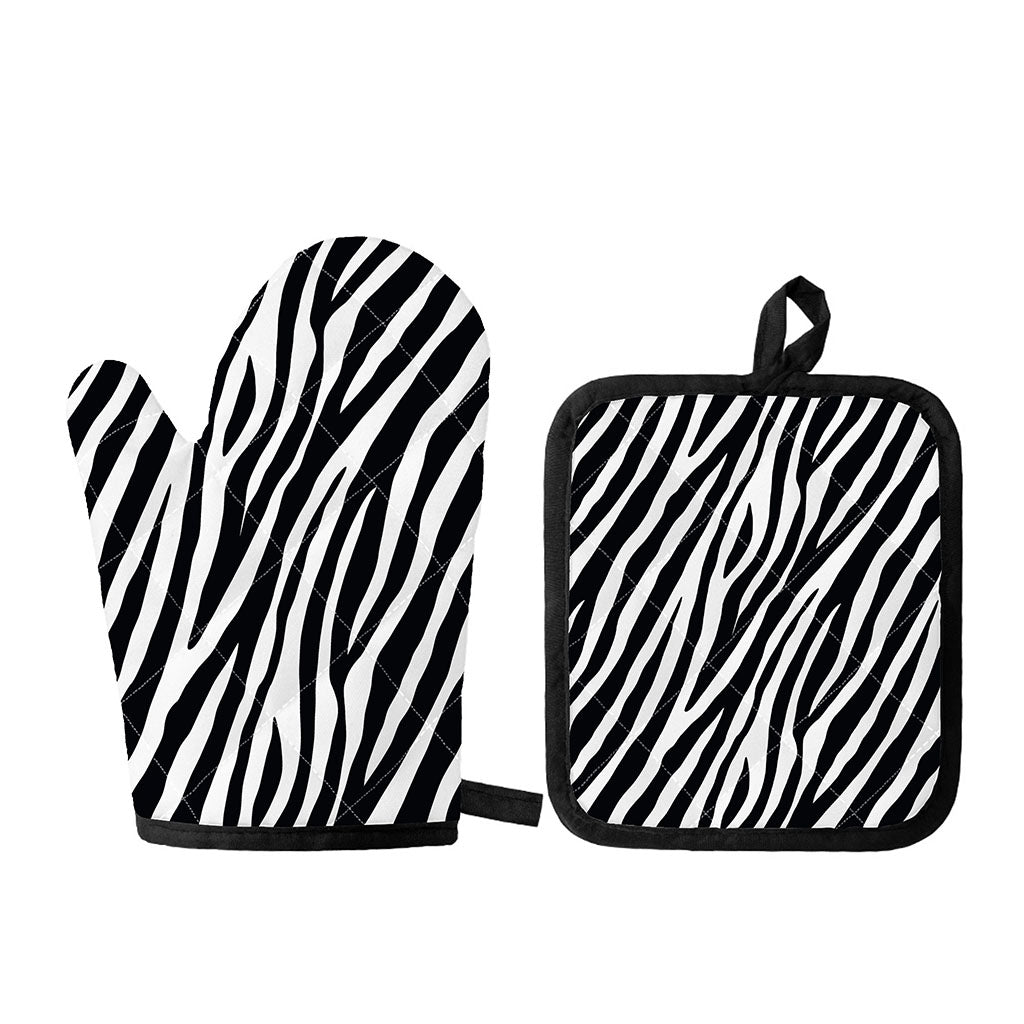 Black White Zebra Pattern Print Oven Mitt And Pot Holder Set