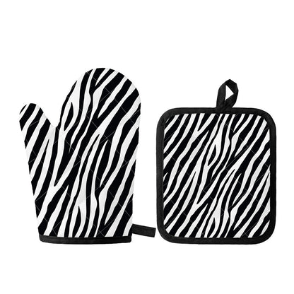 Black White Zebra Pattern Print Oven Mitt And Pot Holder Set