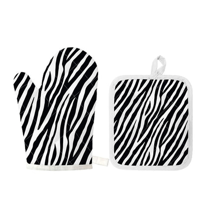 Black White Zebra Pattern Print Oven Mitt And Pot Holder Set