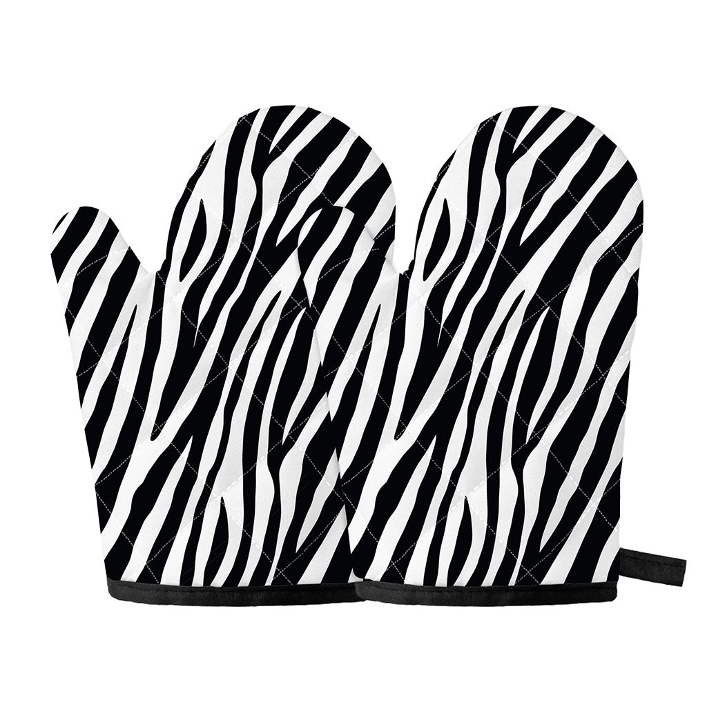Black White Zebra Pattern Print Oven Mitts
