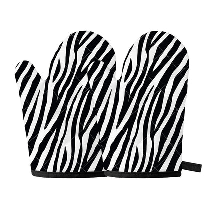 Black White Zebra Pattern Print Oven Mitts