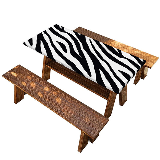 Black White Zebra Pattern Print Picnic Table Cover