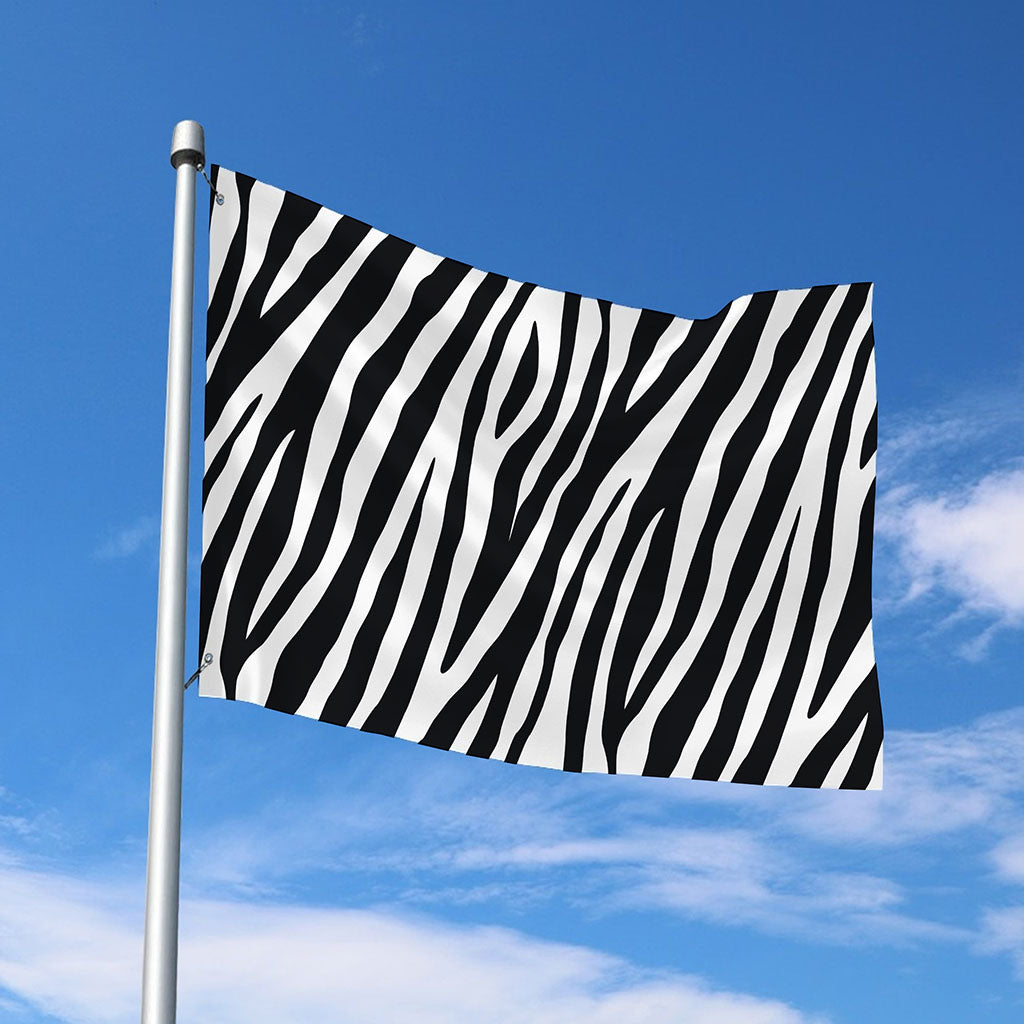 Black White Zebra Pattern Print Polyester Flag