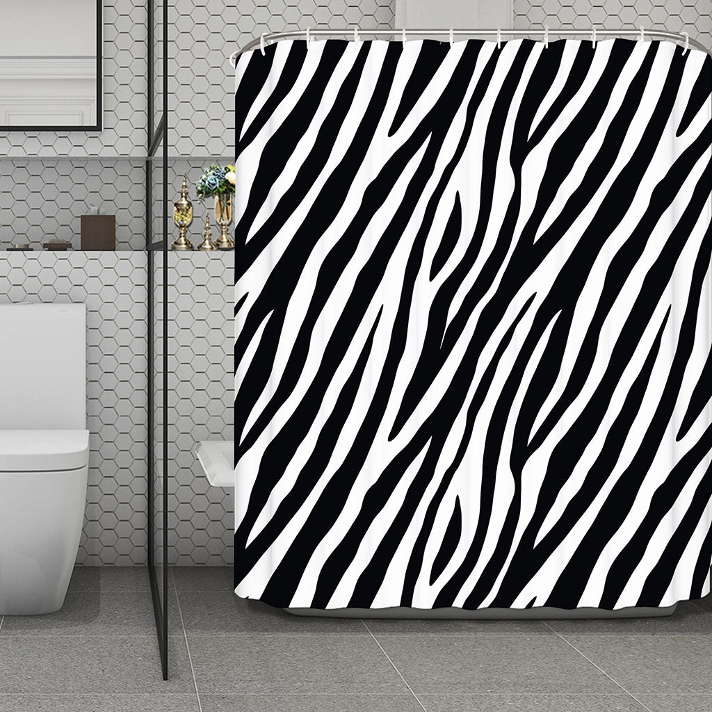 Black White Zebra Pattern Print Polyester Shower Curtain