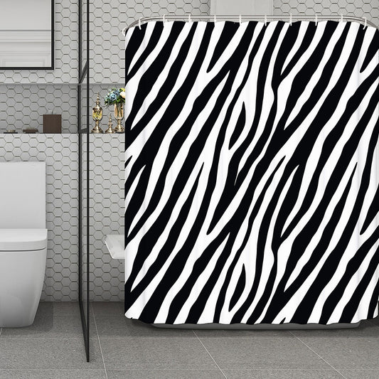 Black White Zebra Pattern Print Polyester Shower Curtain
